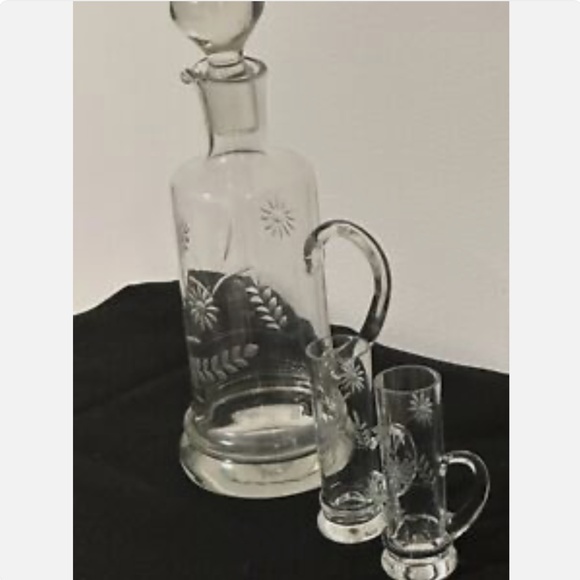 Vintage Crystal Decanter w/ Stopper 6 Cordial Liquor Glasses Set From Romania - Picture 3 of 8